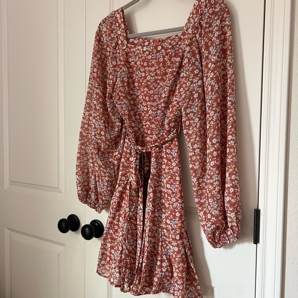 Dusty Rose long sleeve, square neck dress